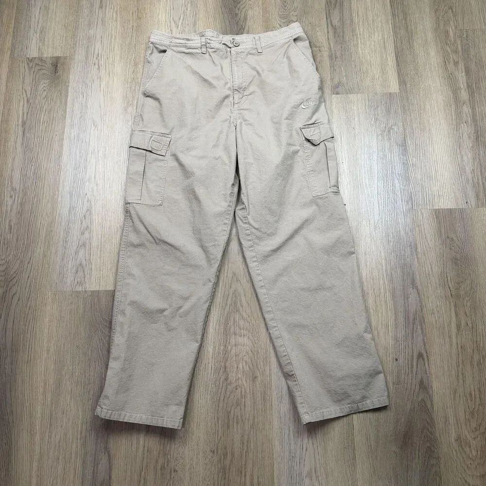 Nike Cargo Pants Mens 34x32 Beige Ripstop Cotton Stretch Utility Hiking Casual